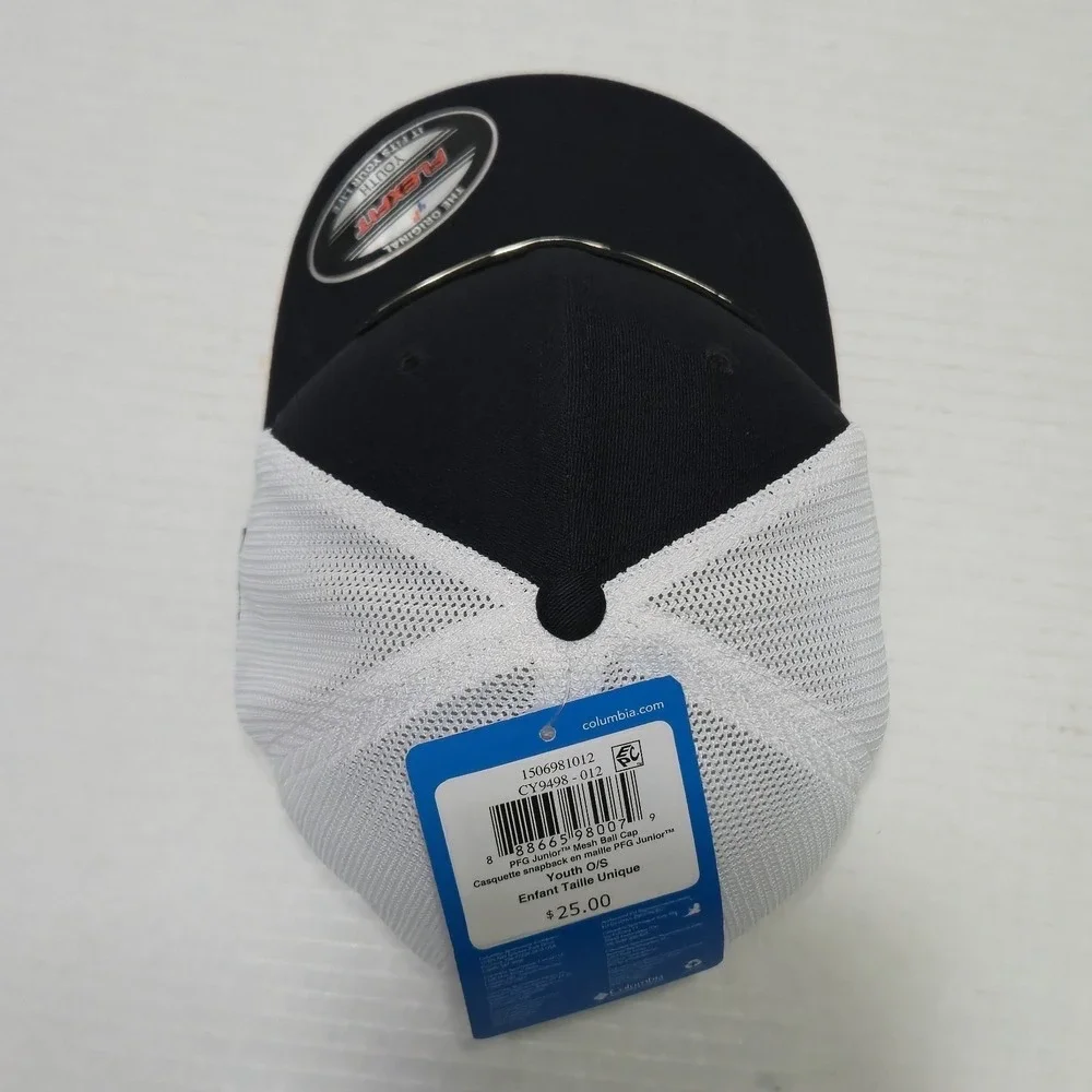 Columbia PFG Youth Flex Fit Mesh Hat Cap Black White One Size Stretch New